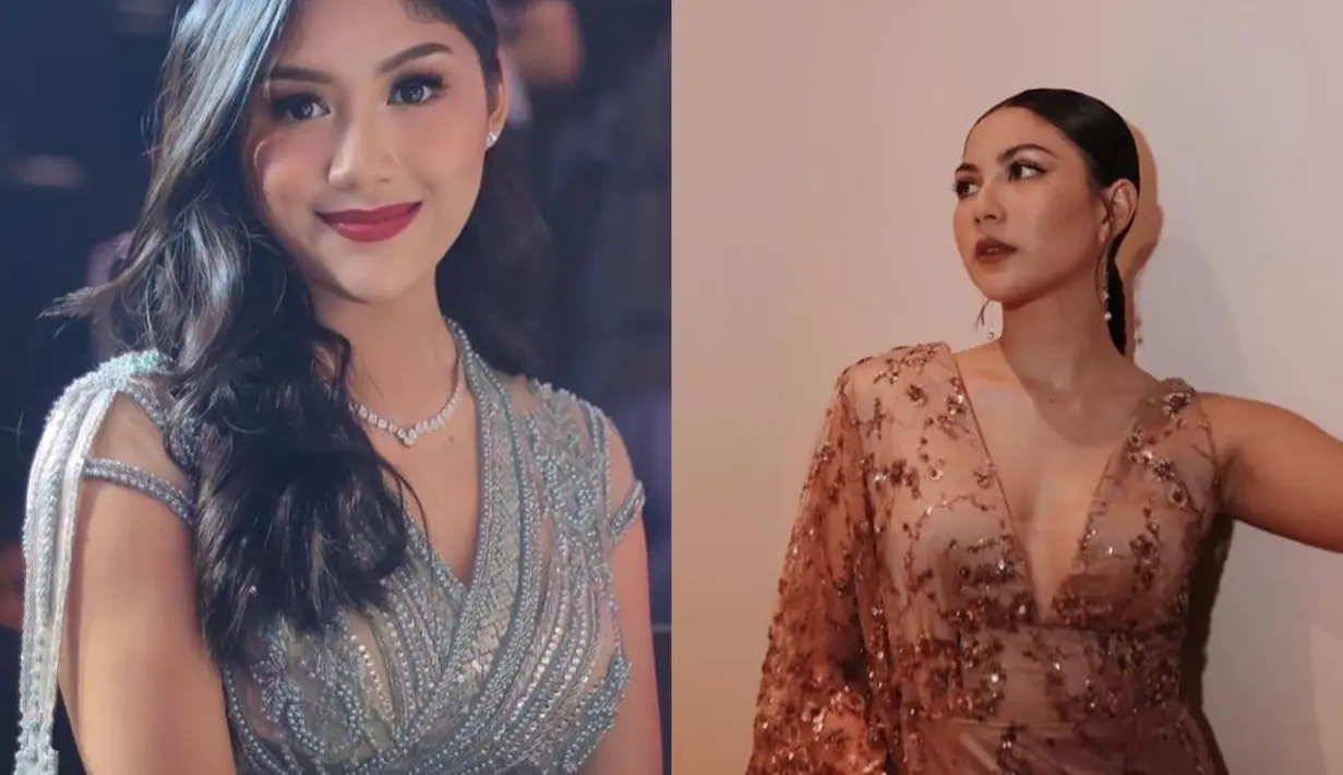 Begini penampilan glamor Erina dan Jessica Mila dengan dress berdetail v-neck dan polesan makeup bold.