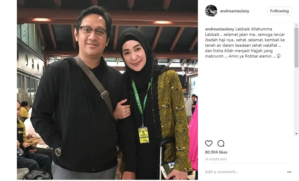 Andre Taulany antar sang istri ke bandara untuk menunaikan ibadah haji (Foto: Instagram)
