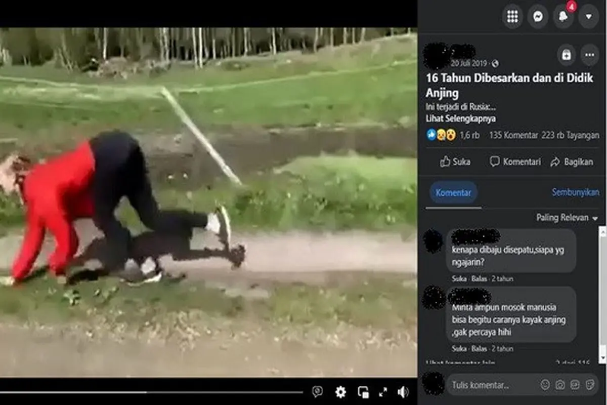 Gambar Tangkapan Layar Video yang Diklaim Seorang Wanita Dibesarkan oleh Anjing (sumber: Facebook).