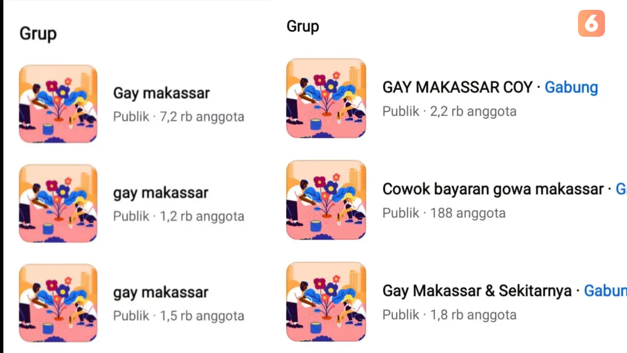 Tangkapan layar sejumlah grup Facebook Gay Makassar (Liputan6.com/Istimewa)
