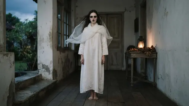 Hantu Minimalis dengan Outfit Putih