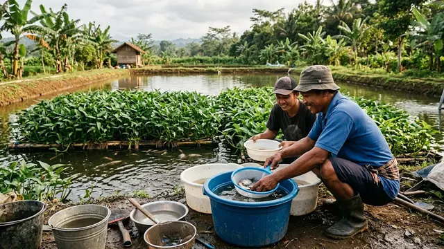 Cara Membuat Kolam Gurame Sekaligus Menanam Kangkung/AI Generated