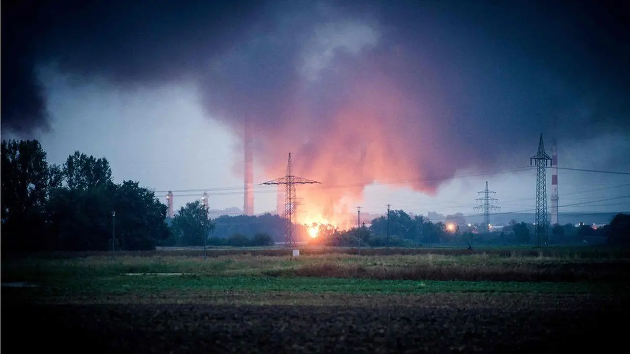 Kebakaran kilang minyak di kota Bavaria, Jerman pada 1 September 2018.