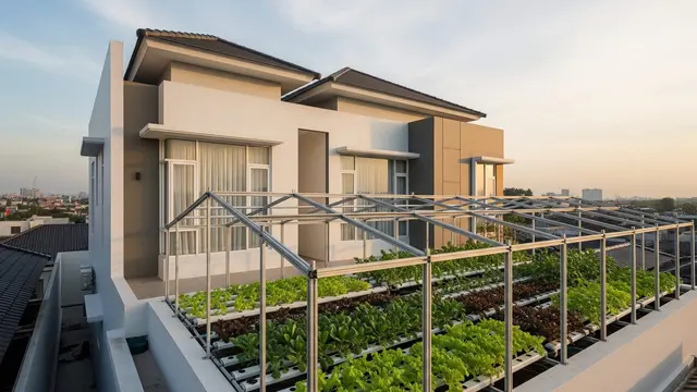 rumah minimalis 2 lantai dengan rooftop garden hidroponik anti bocor