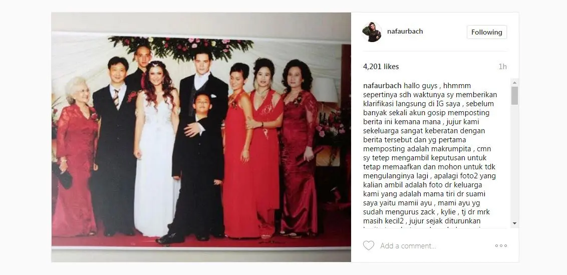 Nafa Urbach buka suara soal foto sang suami dengan seorang wanita yang ternyata adalah ibu tiri Zack Lee [foto: www.instagram.com/nafaurbach]