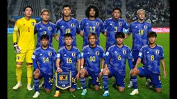 Starting XI pemain Timnas Jepang U-20 saat melawan Senegal pada laga pertama Grup C Piala Dunia U-20 2023 di Estadio Unico Diego Armando Maradona stadium in La Plata, Argentina, on May 21, 2023. (AFP/Luis Robayo)
