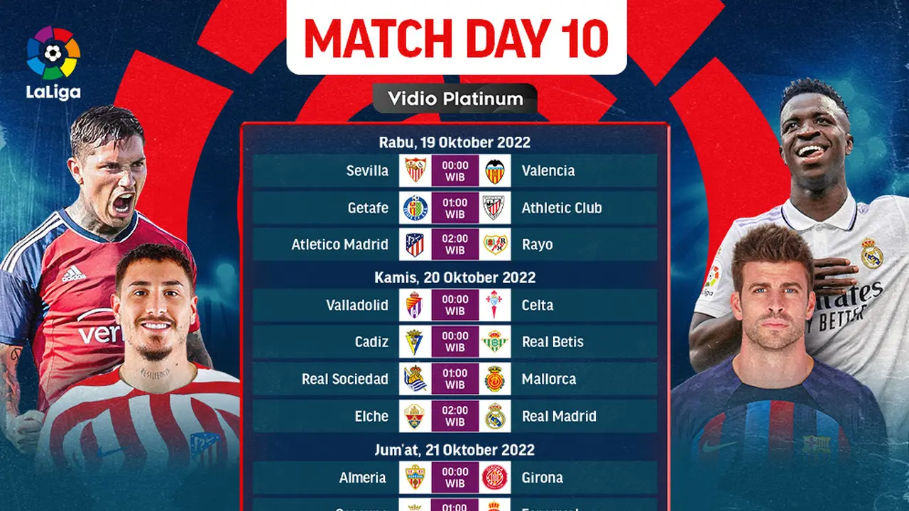 Jadwal dan Live Streaming Liga Spanyol 2022/2023 Matchday 10 di Vidio, 19-21 Oktober 2022