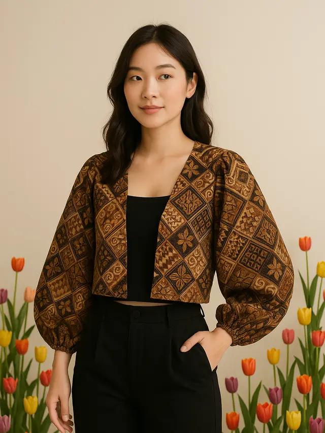 Outer Crop Top Batik Lengan Panjang untuk Usia 20-an