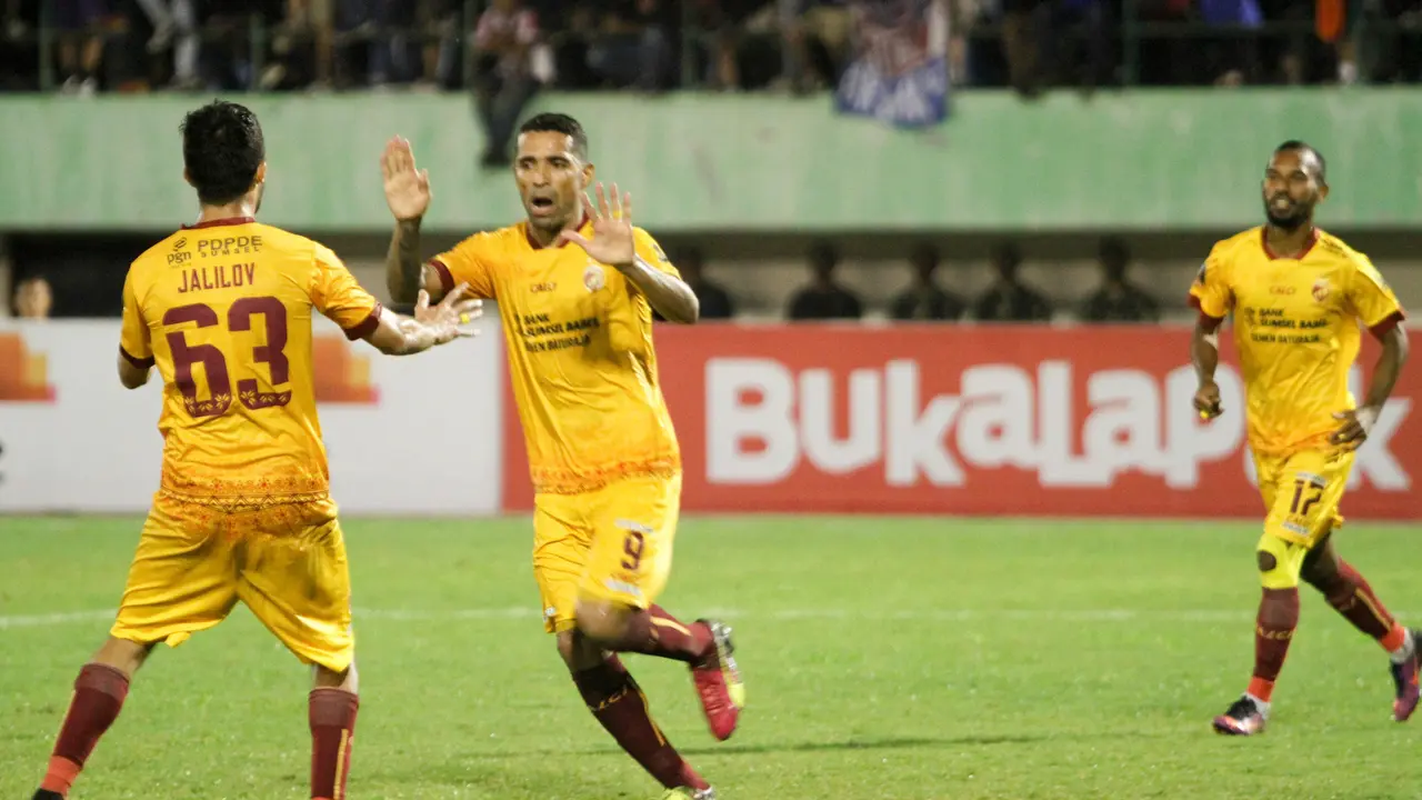 Selebrasi pemain Sriwijaya FC saat lawan Arema di Piala Presiden 2018
