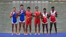 China keluar sebagai yang tercepat disusul Uzbekistan yang menyalip duo Indonesia jelang 2000 meter menuju garis finish. (JUNG YEON-JE/AFP)