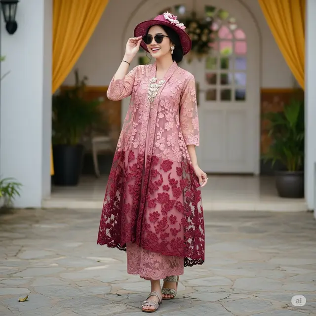 Baju Kondangan Burgundy. Foto: Gemini