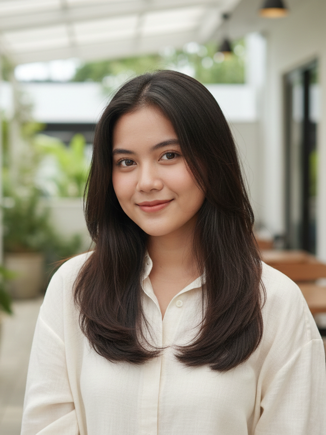 7 Model Rambut Wanita Panjang Lurus untuk Wajah Bulat, Cocok untuk ...