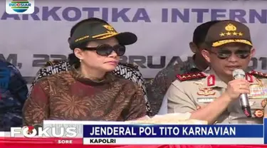 Kapolri Jenderal Polri Tito Karnavian beserta Menteri Keuangan Srimulyani hari ini datang ke Kota Batam untuk merilis hasil penangkapan sabu.