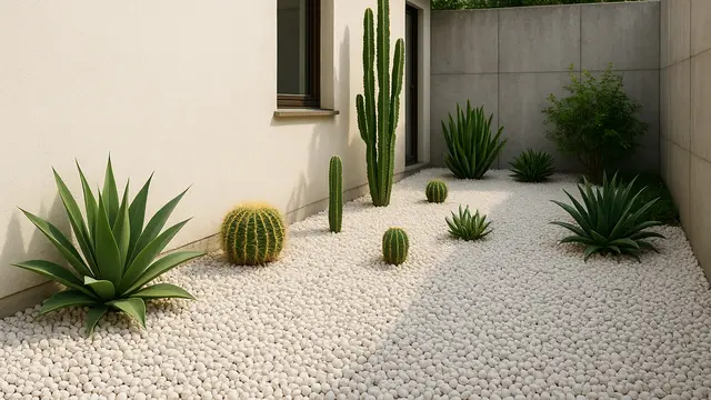 Model Taman Samping Rumah Kecil dengan Batu Koral