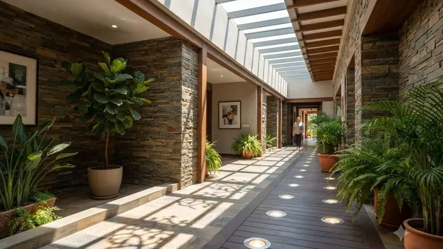 Desain Lorong Rumah dengan Lampu Tanam di Lantai