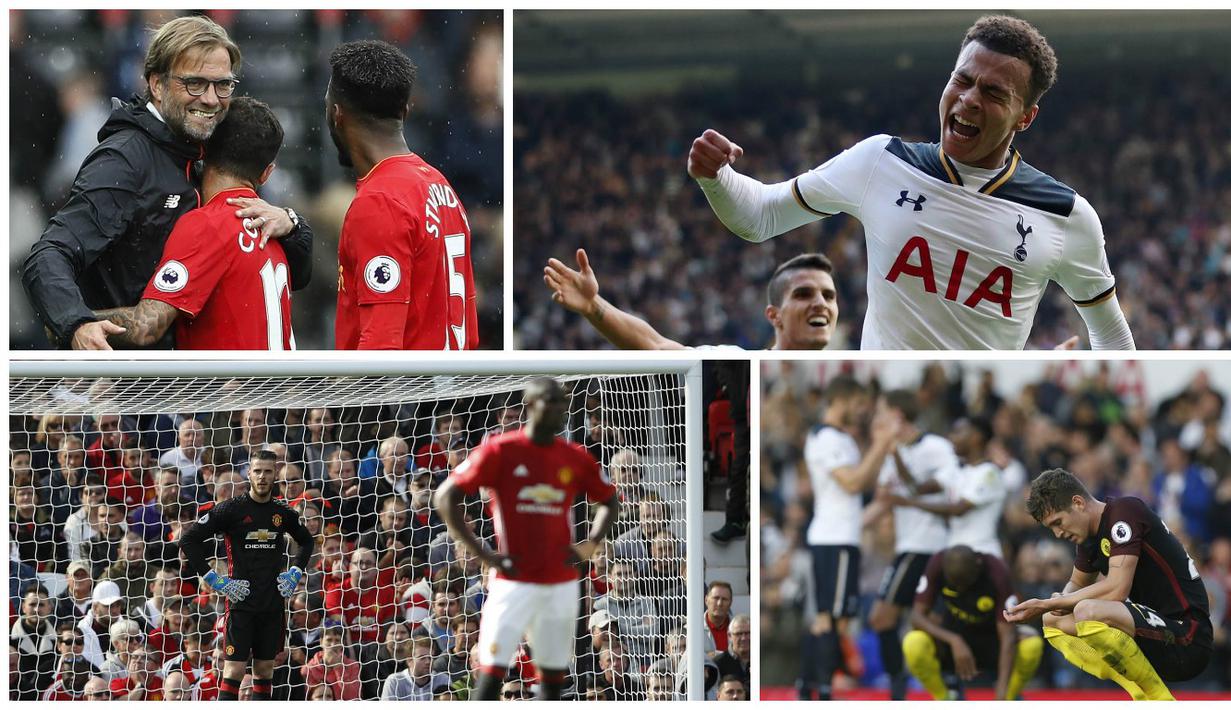 Berikut hasil Premier League pekan ke-7 yang diwarnai kegagalan duo Manchester meraih kemenangan serta keberhasilan Tottenham memepet Manchester City. (AFP/Reuters)
