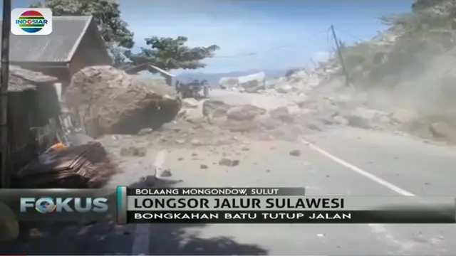 Bencana longsor terjadi di jalan nasional Trans Sulawesi Lingkar Selatan, Desa Kotabunan, Kabupaten Bolaang Mongondow Timur, Sulawesu Utara.