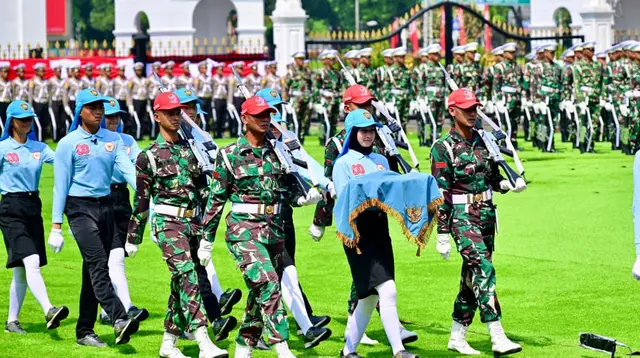 Gladi resik hari kedua persiapan upacara peringatan Hari Ulang Tahun (HUT) ke-80 RI di halaman Istana Merdeka Jakarta, Rabu (12/8/2025). (Dok. Biro Pers Sekretariat Presiden)