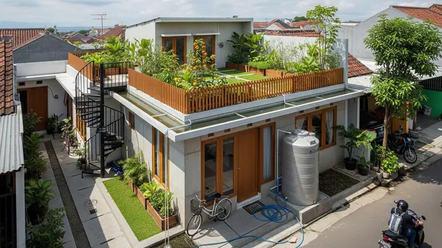 Desain Rumah Kecil dengan Rooftop Garden/ Ilustrasi AI