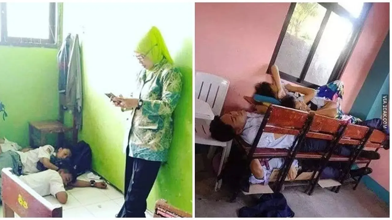 6 Aksi Siswa Tidur di Belakang Kelas Ini Seperti Rumah Sendiri, Bikin Tepuk Jidat