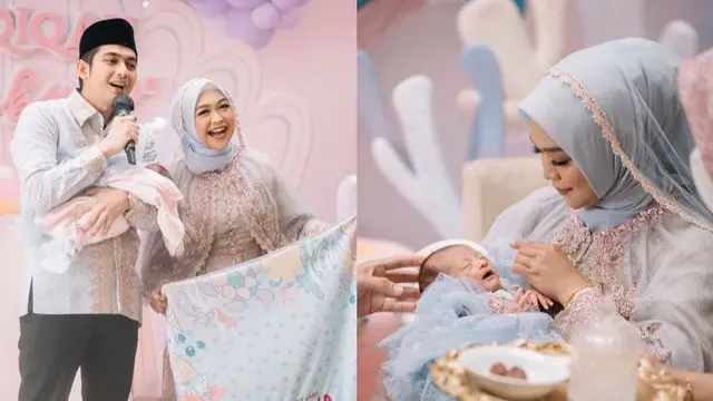 8 Potret Gaya Ria Ricis Bergaun Pastel saat Akikah dan Syukuran Anak Pertama