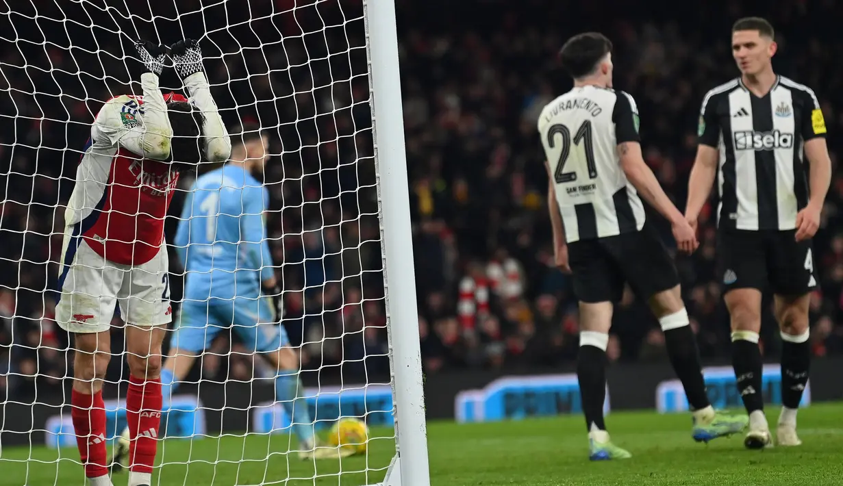 Kemenangan di leg pertama membuka peluang Newcastle United lolos ke final Carabao Cup 2024/2025. Di leg kedua, The Magpies akan menjamu Arsenal pada laga yang akan digelar di St. James' Park, awal Februari 2025 mendatang. (Glyn KIRK/AFP)