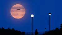 Pesawat tampak membelah sinar bulan purnama di Ottawa, Kanada   (REUTERS/Blair Gable)