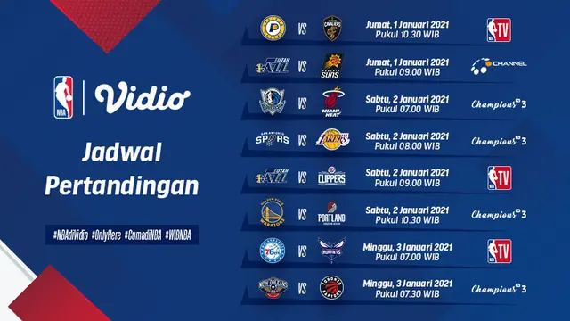 Jadwal NBA 2020/2021 pekan kedua di Vidio