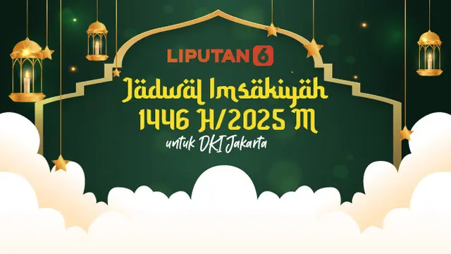 Banner Infografis Jadwal Imsakiyah 1446 H Ramadhan 2025 untuk Wilayah DKI Jakarta.