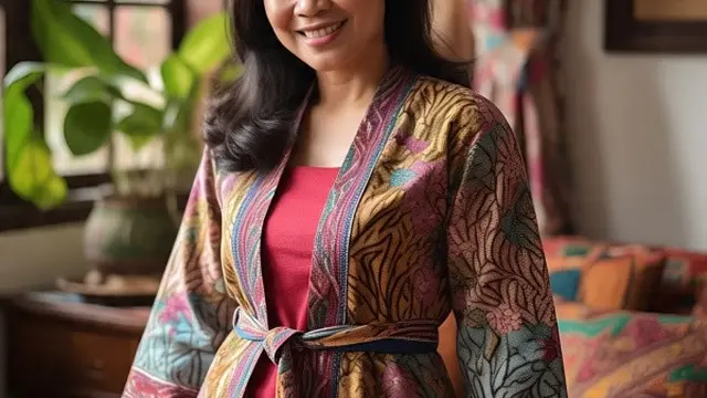 Model Cardigan Batik untuk Kondangan dan Acara Resmi Ibu-ibu Usia 50 Tahunan (Foto: Meta AI)