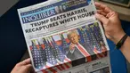 Sebuah foto menunjukkan halaman depan sebuah surat kabar di Manila, Filipina pada tanggal 7 November 2024 yang menunjukkan berita utama tentang terpilihnya kembali Donald Trump sebagai Presiden Amerika Serikat. (JAM STA ROSA/AFP)