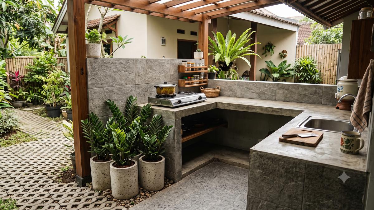 10 Desain Dapur Terbuka dengan Taman Kering Anti Ribet, Masak Jadi Lebih Seru