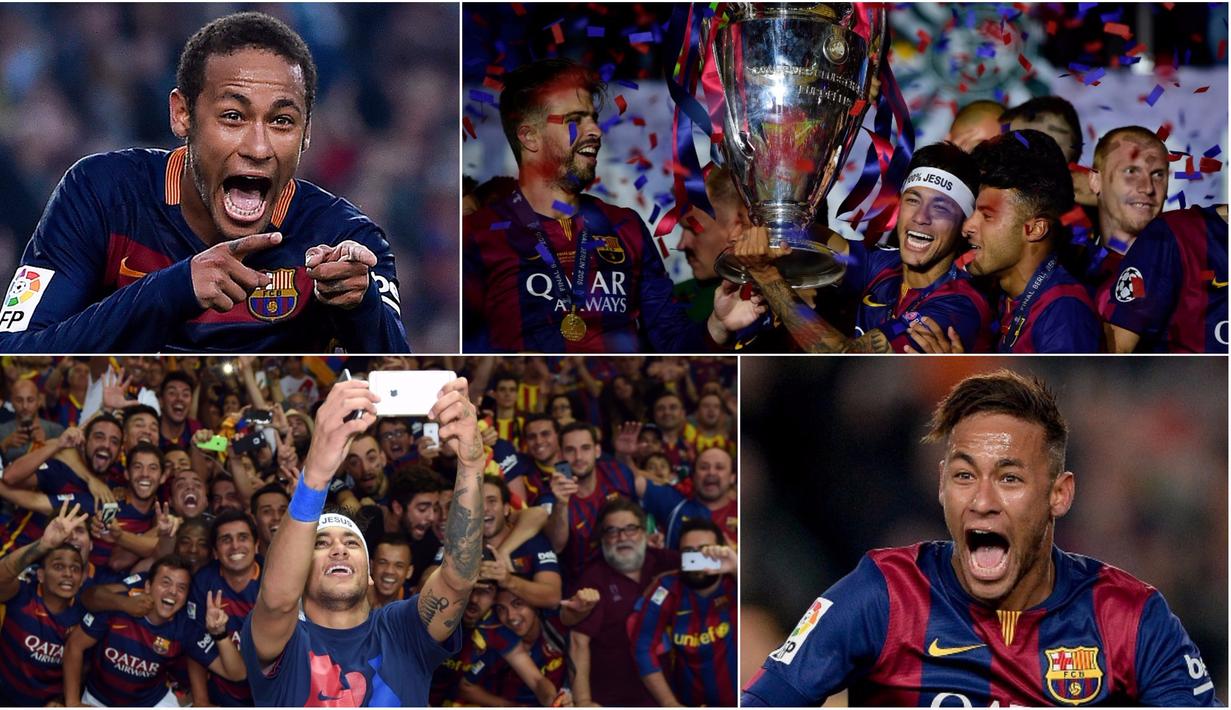Berikut ini foto-foto beragam selebrasi emosional Neymar bersama Barcelona, klub yang akan ditinggalkannya. Bintang Brasil itu akan segera bergabung dengan PSG. (Kolase foto-foto dari AFP)