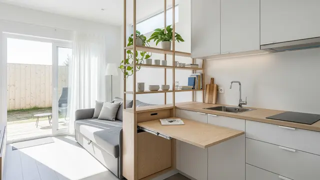 Model Dapur Minimalis dan Ruang Tamu Menyatu Tanpa Sekat/ Ilustrasi AI