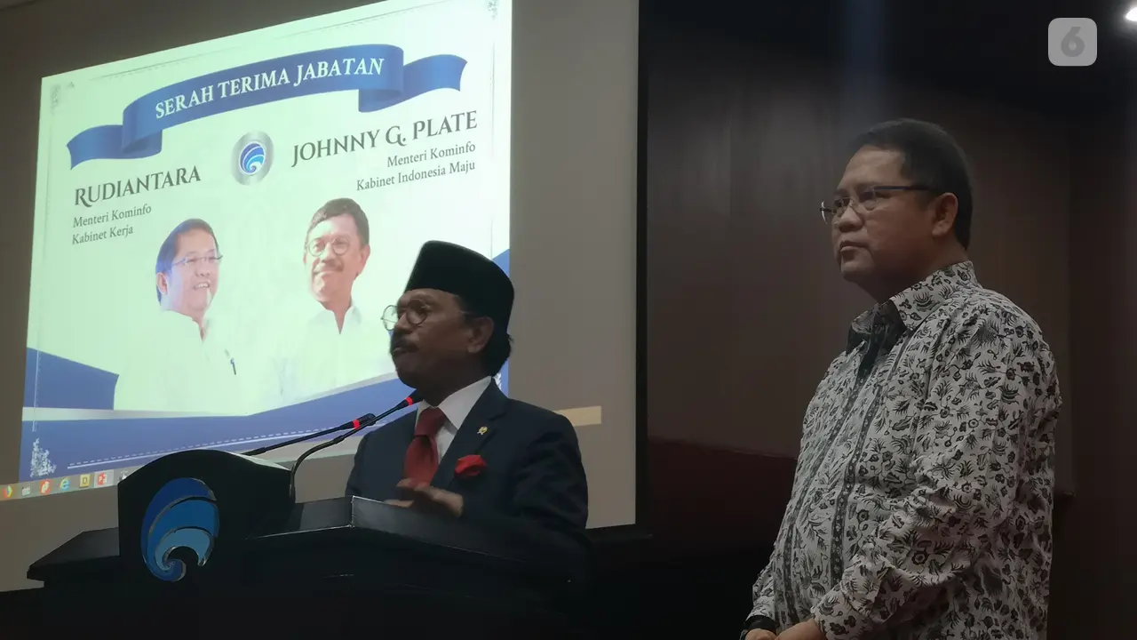 Rudiantara Serahkan Jabatan Menkominfo ke Johnny G. Plate. Liputan6.com/Agustinus Mario Damar