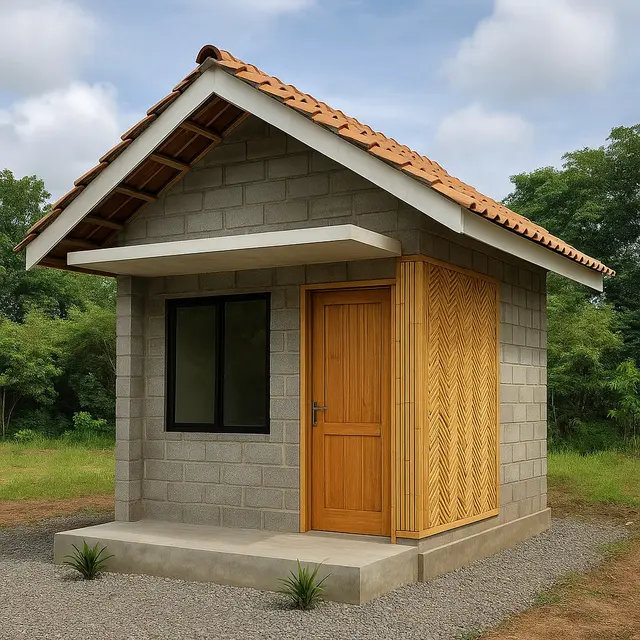 Model Rumah Kecil 5x5 Meter dari Batako dan Bambu