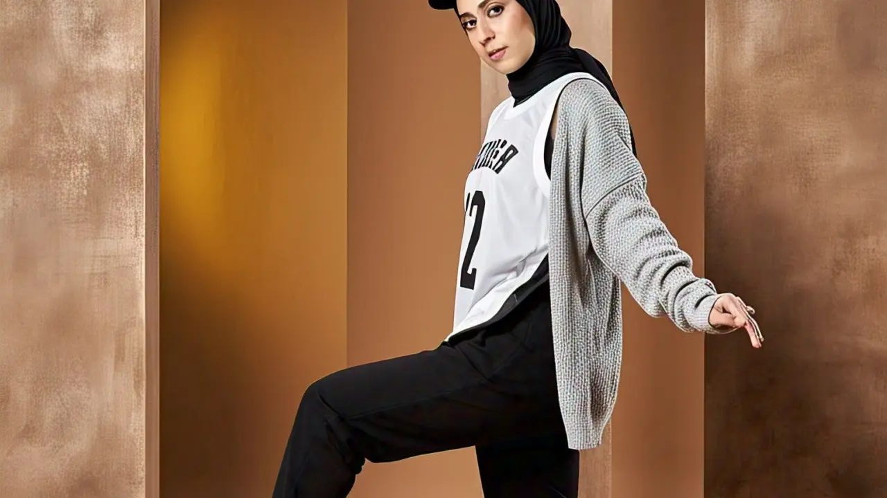 Hijab Bergo Jersey dengan Topi dan Sweater Oversize