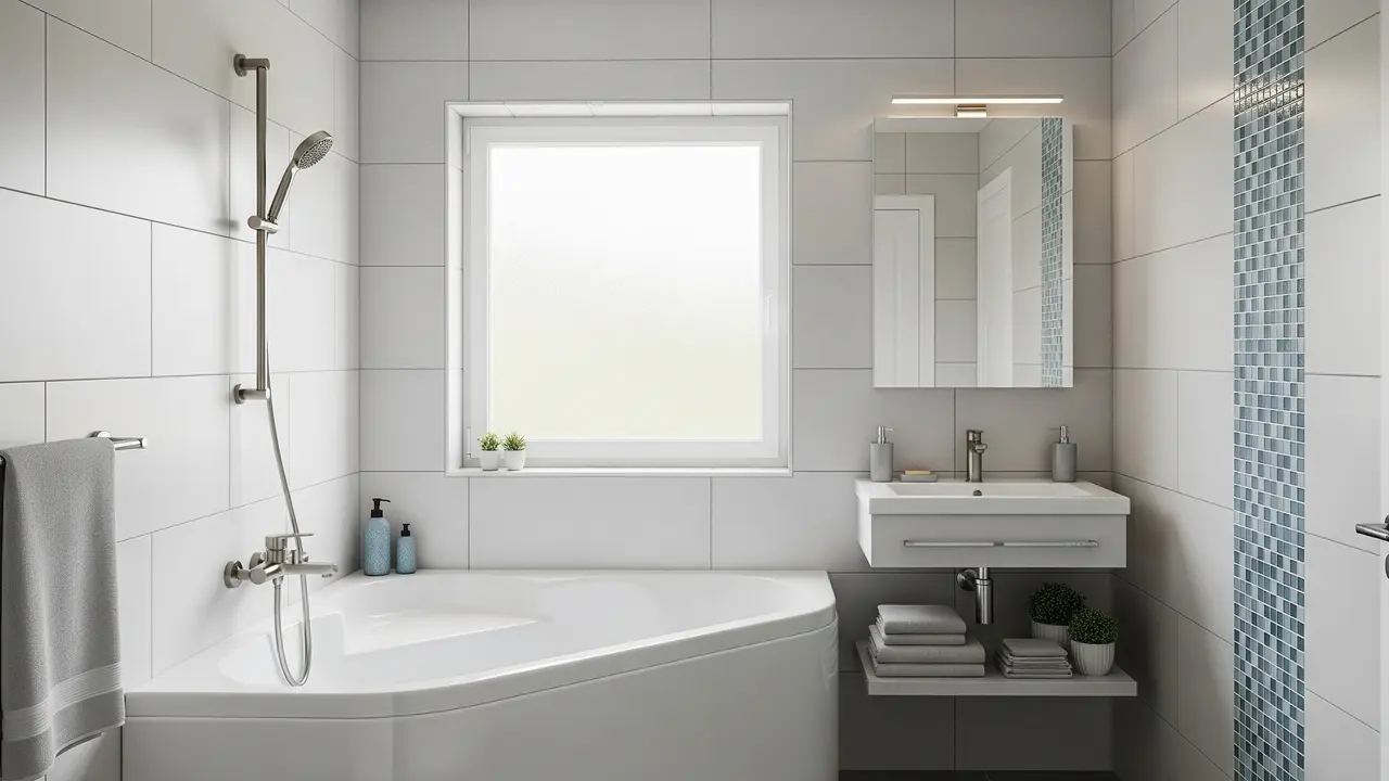 Desain Kamar Mandi dengan Bathtub Sudut