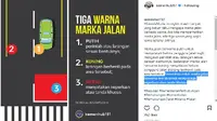 Fungsi Tiga Warna Marka Jalan Ini Wajib Diketahui Pengendara (Foto: Instagram @kemenhub151)