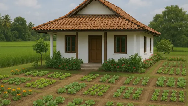 Gambar Rumah Bagus Sederhana tapi Terkesan Mewah di Pinggir Sawah (Image by ChatGPT)