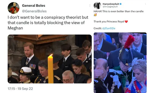 Warga Inggris Gagal Fokus Akan Keberadaan Pangeran Harry yang Terhalang Bulu-Bulu Berwarna Merah yang Tertancap di Topi Putri Anne Selama Prosesi Penobatan Raja Charles III. Momen Ini Mengingatkan Akan Meghan Markle yang Kealingan Lilin Raksasa