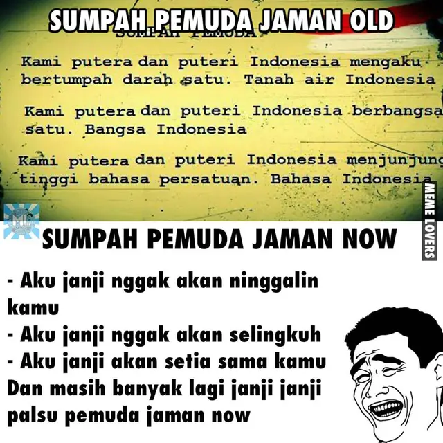 Deretan Meme Kocak Sumpah Pemuda, Beda Pemuda Dulu dan Sekarang