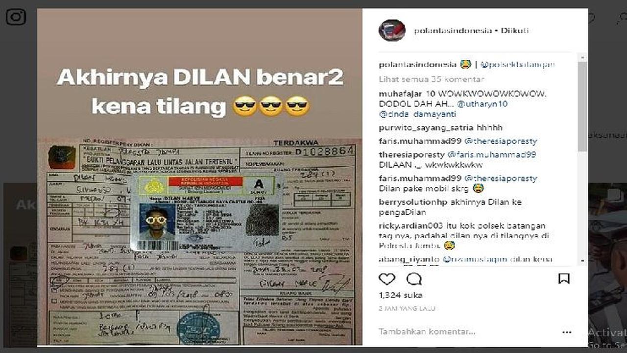 Akhirnya, Dilan kena tilang (Foto:instagram @polantasindonesia)