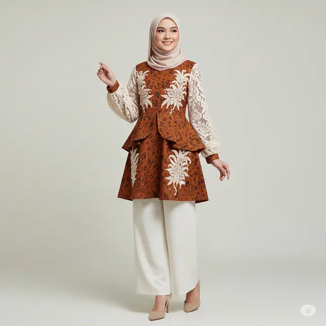 Model Batik Brokat Lengan Balon yang Memukau dan Elegan