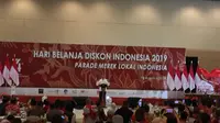 Presiden Jokowi berpidato saat menghadiri Hari Belanja Diskon Indonesia di Senayan City Jakarta. (Liputan6.com/Lizsa Egeham)