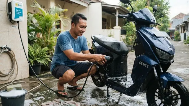 Kesalahan Saat Mencuci Motor Listrik yang Bisa Merusak Komponen (AI Generated)