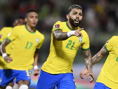 Brasil sukses menaklukkan Venezuela pada pertandingan Kualifikasi Piala Dunia 2022 zona Conmebol atau Amerika Selatan di UCV Olympic Stadium, Caracas, pada Jumat (8/10/2021). (AFP/Yuri Cortez)