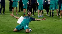 Pemain Tottenham Hotspur, Lucas Moura, berselebrasi setelah mengantar timnya lolos ke final Liga Champions 2019 setelah mengalahkan Ajax Amsterdam 3-2 di Amsterdam Arena, Kamis (9/5/2019) dini hari WIB. (AFP/Adrian Dennis)