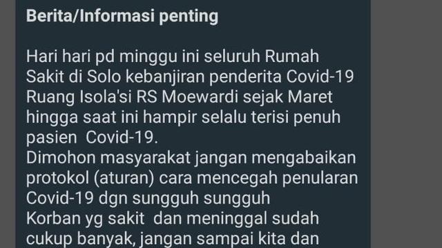 Beredar Kabar Rs Di Solo Kebanjiran Pasien Covid 19 Ini Faktanya Regional Liputan6 Com