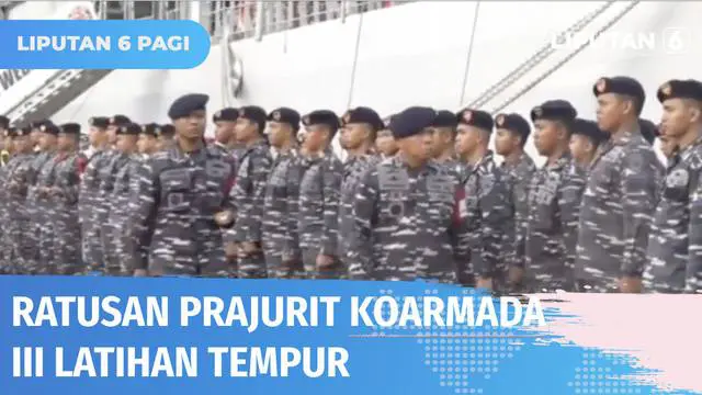 Prajurit Koarmada III dan Pasmar III, menggelar latihan tempur dan pendaratan di Pantai Warmenum Sausapor, Kabupaten Tambrauw, Papua. Sejumlah kapal perang, tank, dan helikopter dilibatkan dalam kegiatan latihan ini.